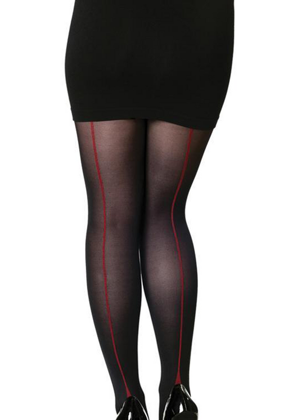 Red Back Stripe Opaque Tights