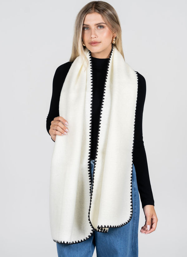 Wool Blend Contrast Stitch Scarf