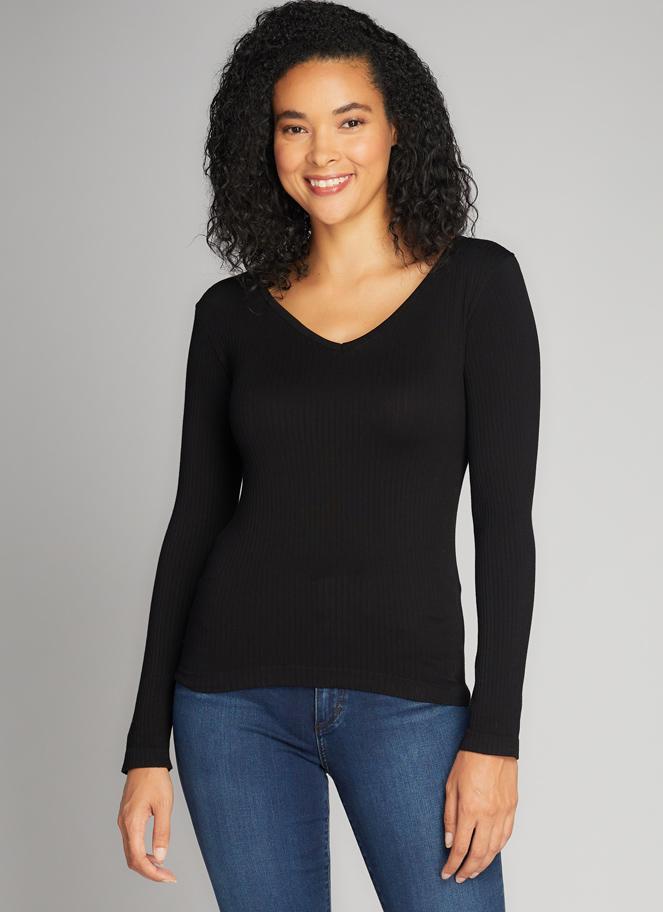 Seamless Rib V Neck Top