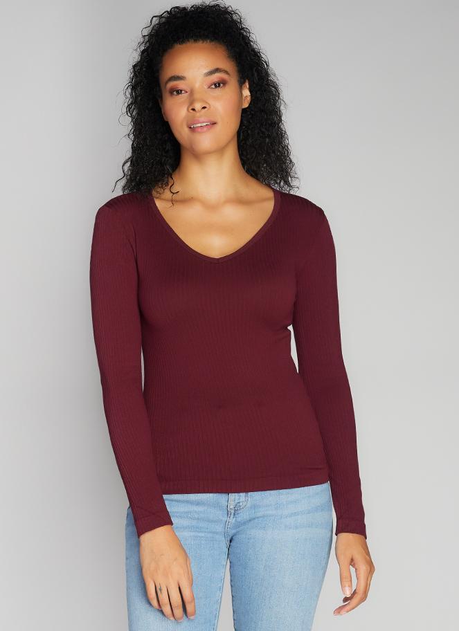 Seamless Rib V Neck Top