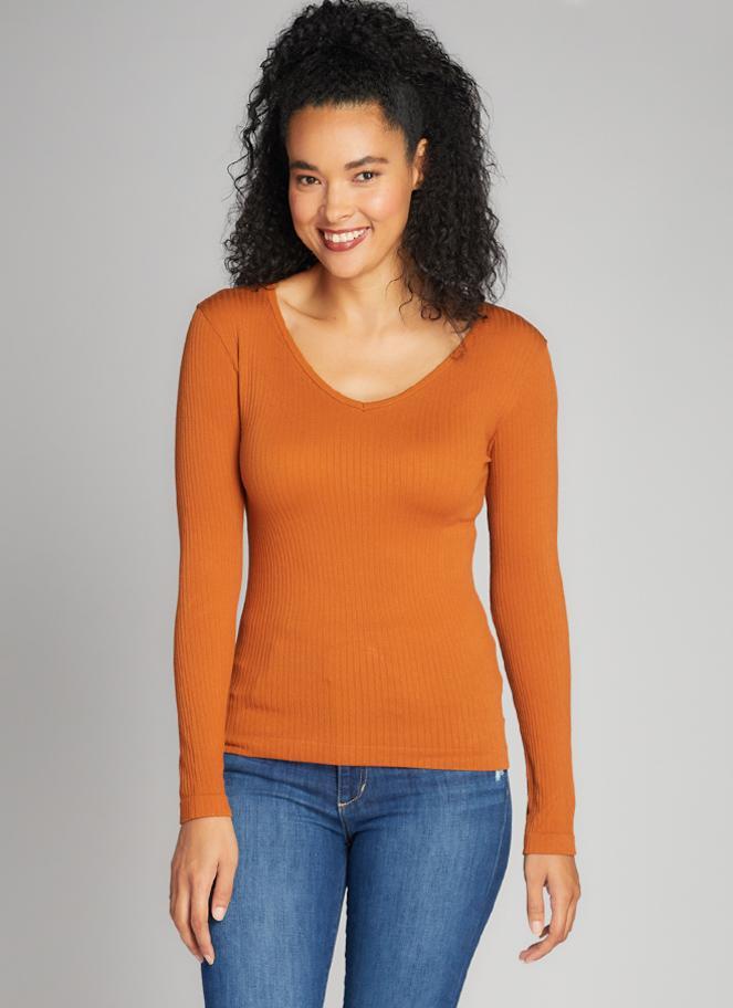 Seamless Rib V Neck Top