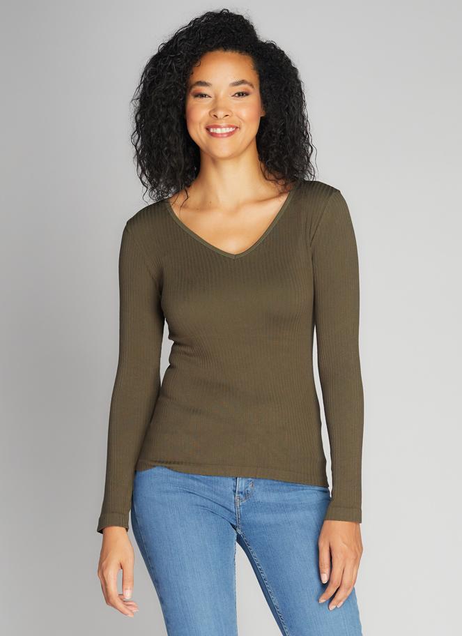 Seamless Rib V Neck Top