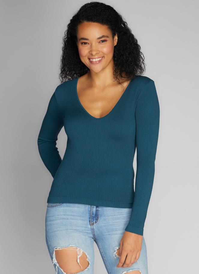 Seamless Rib V Neck Top
